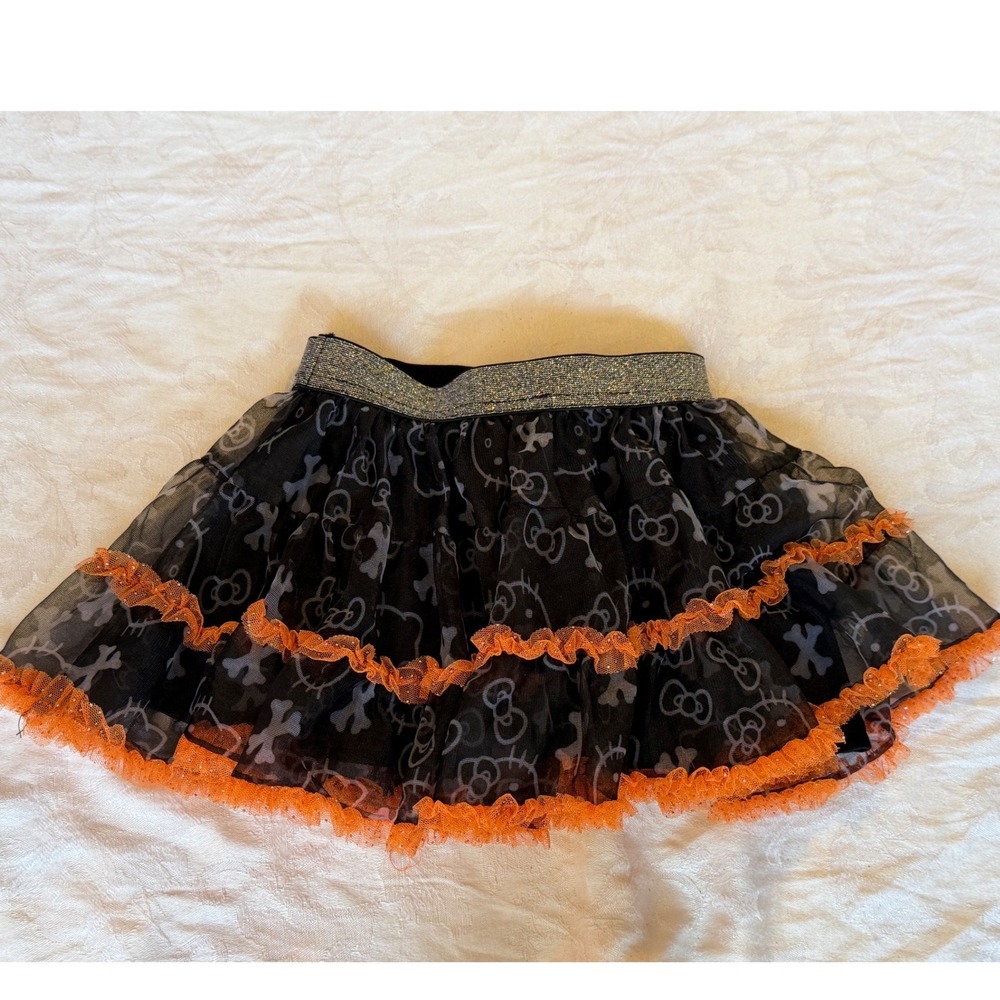 Hello Kitty Tutu Skirt Toddler 3T Black Orange Excellent Halloween Ruffle Tiered